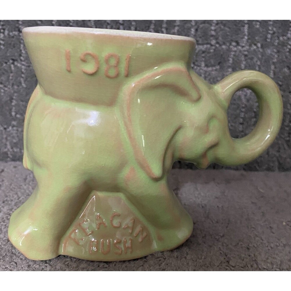 Frankoma Elephant Political Reagan Bush 1981 GOP Mug Lt Green Vtg